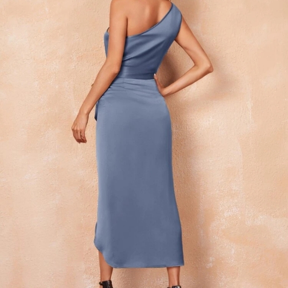 Shein one shoulder satin dress Dusty Blue - Picture 2 of 7